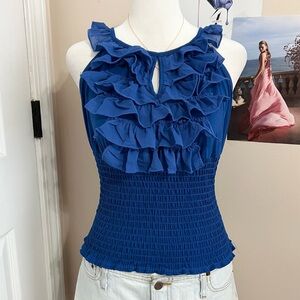 Y2K Royal Blue Ruffle Tank Top